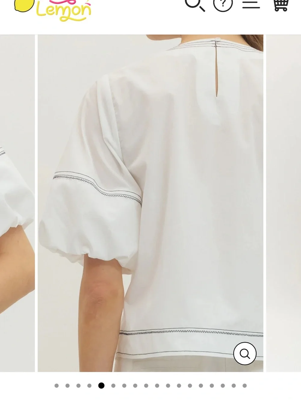 Zara White Puff Sleeve Blouse with Contrast Stitching